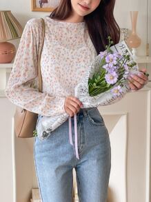 DAZY 小碎花打摺上衣 - 彩色 - 查看 8