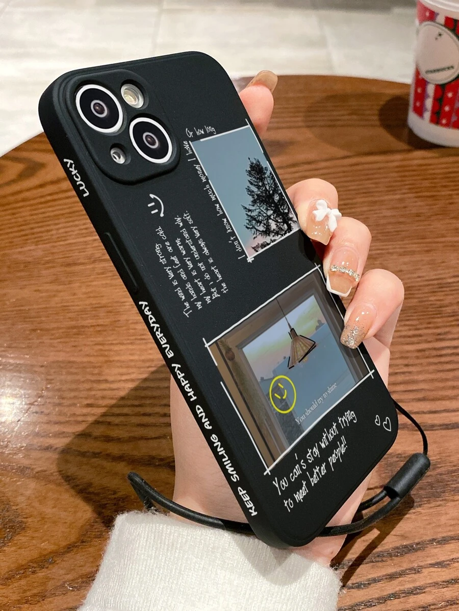 Scenery Tpu Edge Cartoon Printed Phone Case, With Hand Strap, Compatible With Apple Series Iphone 7/8/11/12/13/14 Promax Plus X Xr Xsmax Se2, Iphone 15, 15 Pro, 15 Plus, 15 Promax, Samsung Series Galaxy A03s, A03core, A04, A12, A13, A14, A21s, A22, A23, A32, A33, A34, A50, A51, A52, A53, A54, A71, A72, A73, S20 Fe, S21, S21 Plus, S21 Ultra, S22, S22 Plus, S22 Ultra Compatible With iPhone15/15Plus/15Pro/15Promax