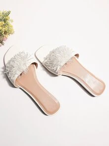 串珠花朵裝飾涼鞋 - 白色 - 查看 7