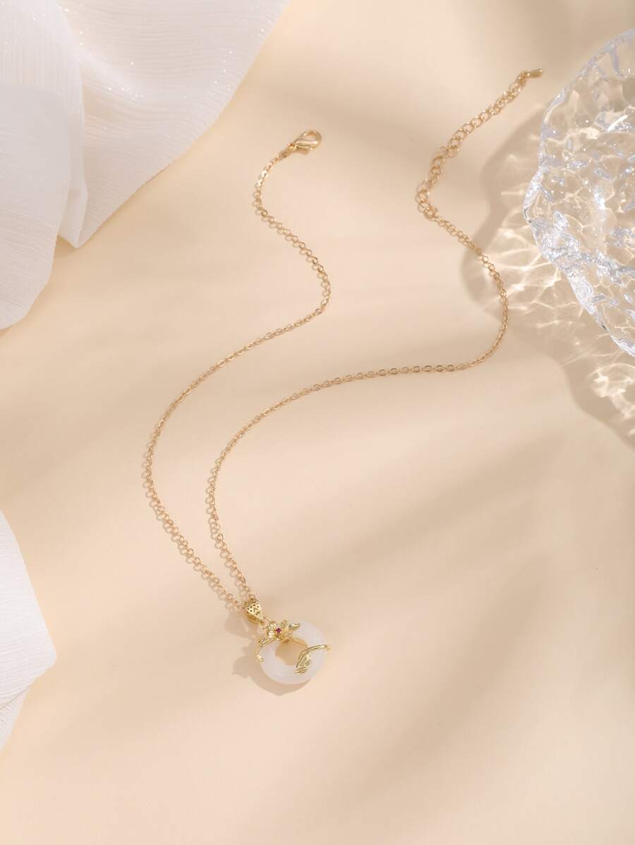 Hoa trang trí vòng tròn mặt dây chuyền vòng cổ - Vàng - Xem 1