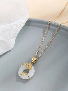 Hoa trang trí vòng tròn mặt dây chuyền vòng cổ - Vàng - Xem 2