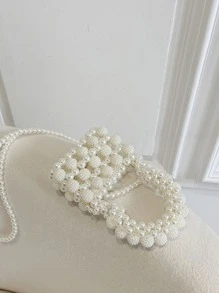 Girls Faux Pearl Beaded Square Bag - White - View 3