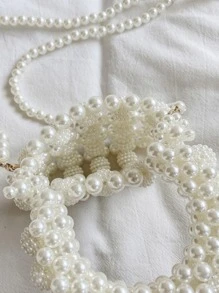 Girls Faux Pearl Beaded Square Bag - White - View 4