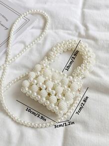 Girls Faux Pearl Beaded Square Bag - White - View 5
