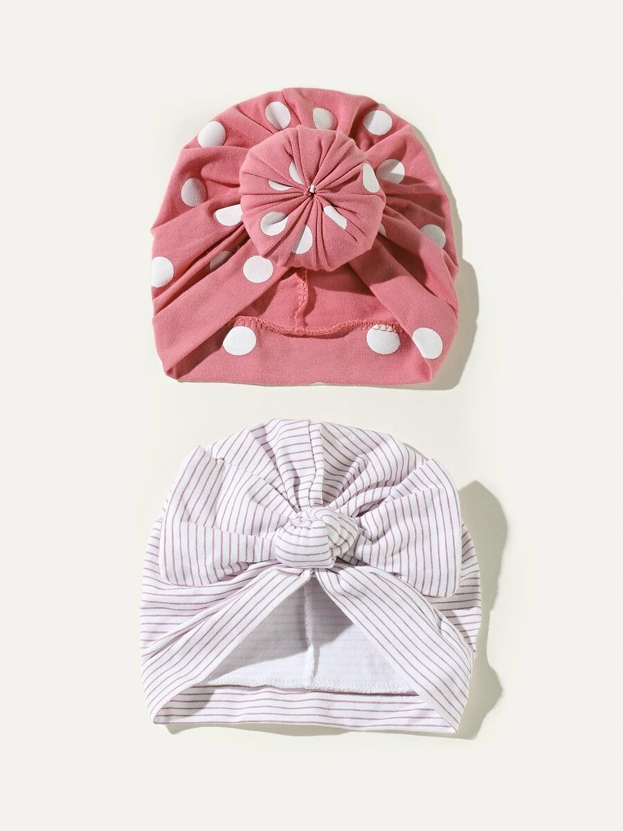 2 cái bọc đầu in sọc cho bé - Màu Hồng  Dưa hấu - Xem 1