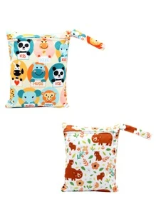 2pcs Cartoon Graphic Diaper Storage Bag - Multicolor - View 1