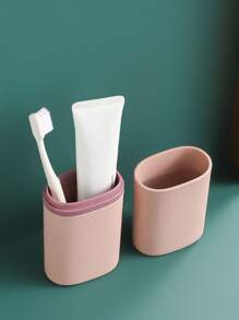 1pc Solid Color Toothbrush Box - Pink - View 2