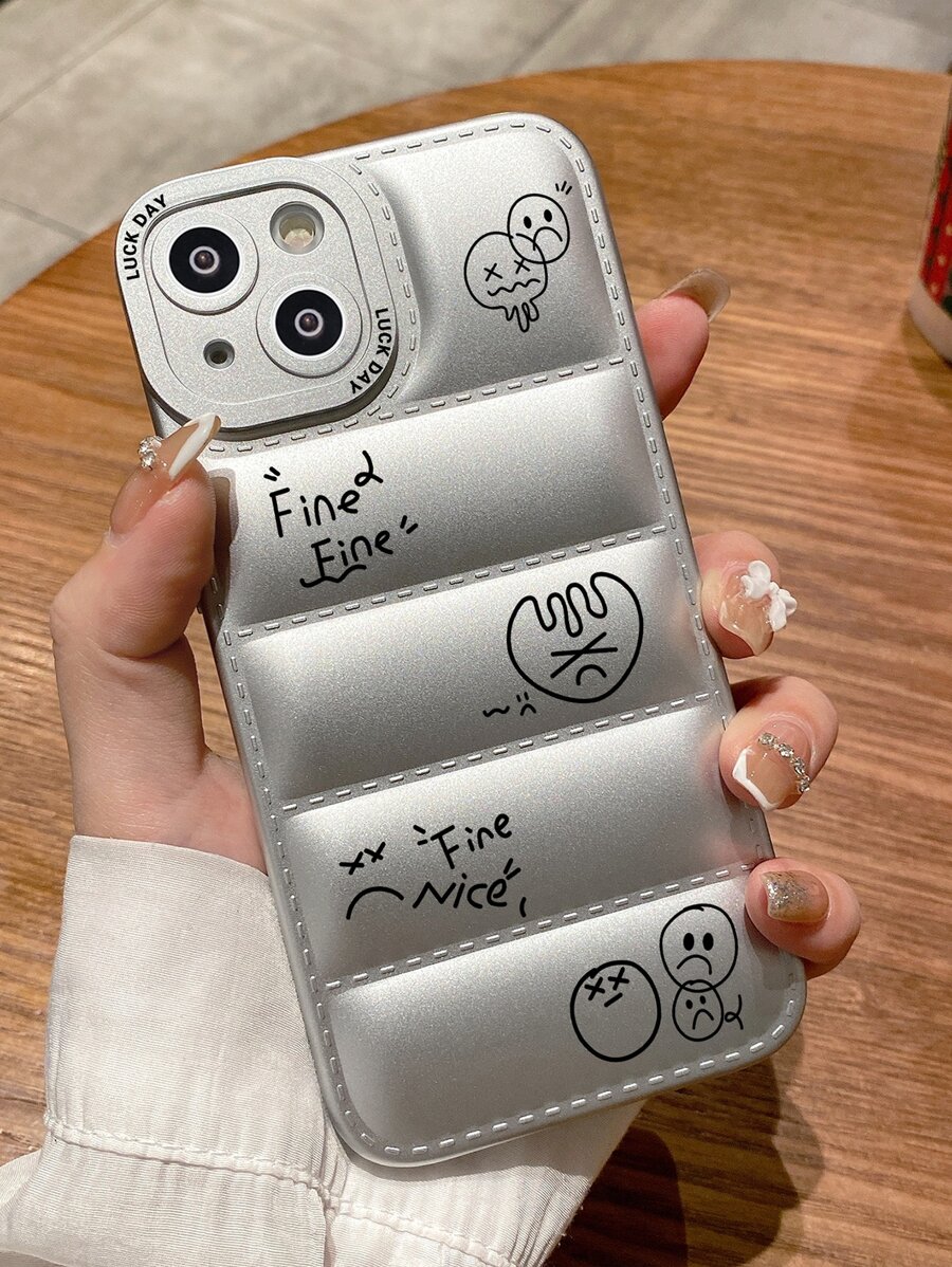 Cartoon Doll Padded Coat Tpu Painting Phone Case, Compatible With Apple Iphone Series (7 Plus, X, Xr, Xs Max, 11, 11 Pro, 11 Pro Max, 12, 12 Pro, 12 Pro Max, 13, 13 Pro, 13 Pro Max, 14, 14 Pro, 14 Pro Max) - Silver - View 1