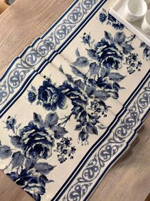 Floral Embroidered Table Runner - Blue - View 8