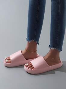 Fashion Colored Minimalist Thick Sole Anti-Slip Unisex Casual Slippers For Indoor,Outdoor,Beach,Bathroom Use - Pink - View 3