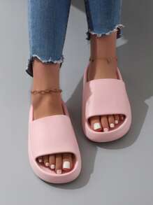 Fashion Colored Minimalist Thick Sole Anti-Slip Unisex Casual Slippers For Indoor,Outdoor,Beach,Bathroom Use - Pink - View 5