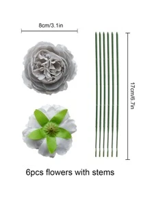 件人造牡丹花頭適用於婚禮派對裝飾、蛋糕裝飾、家居客廳和餐桌裝飾 - 淺灰色 - 查看 3