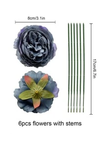 12/24 Stück künstliche Pfingstrosenblumen mit Stielen, geeignet für Hochzeitsfeier-Dekoration, Tortendekoration, Wohnzimmer- und Esstisch-Dekoration, Kunstpflanzen, Herbstdekoration, Raumdekoration, Schreibtischdekoration, Gartendekoration usw. - marineblau - Übersicht 2