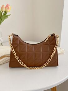 經典鍊條方包袋,手提袋,肩背袋,極簡主義,輕便,便攜,適用於女性、新手和白領工作者,適用於教師禮物,適用於女孩,適用於女士手提袋,適用於工作、商務、通勤、購物 - 棕色 - 查看 3