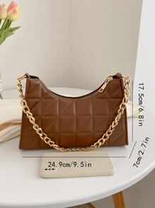 經典鍊條方包袋,手提袋,肩背袋,極簡主義,輕便,便攜,適用於女性、新手和白領工作者,適用於教師禮物,適用於女孩,適用於女士手提袋,適用於工作、商務、通勤、購物 - 棕色 - 查看 4