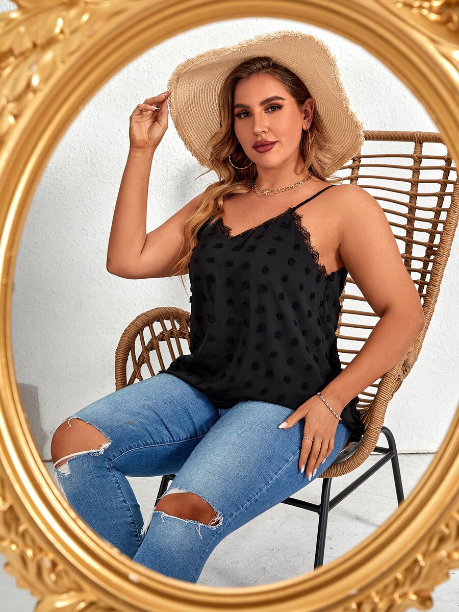 Áo hai dây Plus Size màu trơn Giải trí - màu đen - Xem 1