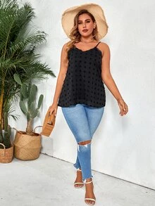 Áo hai dây Plus Size màu trơn Giải trí - màu đen - Xem 4