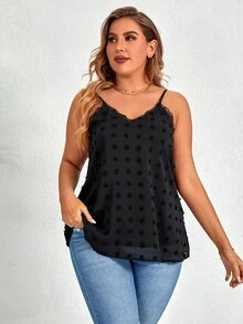 Áo hai dây Plus Size màu trơn Giải trí - màu đen - Xem 5