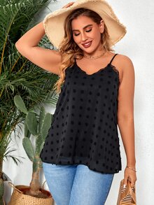 Áo hai dây Plus Size màu trơn Giải trí - màu đen - Xem 6