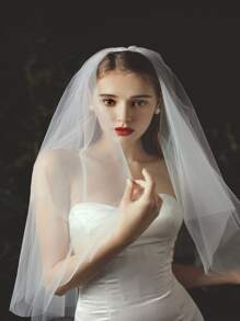 Solid Color Bridal Veil With Frayed Edge - Beige - View 1
