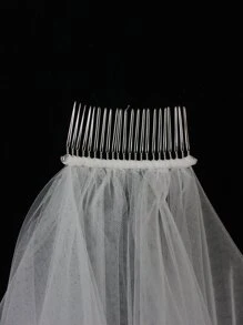 Solid Color Bridal Veil With Frayed Edge - Beige - View 5