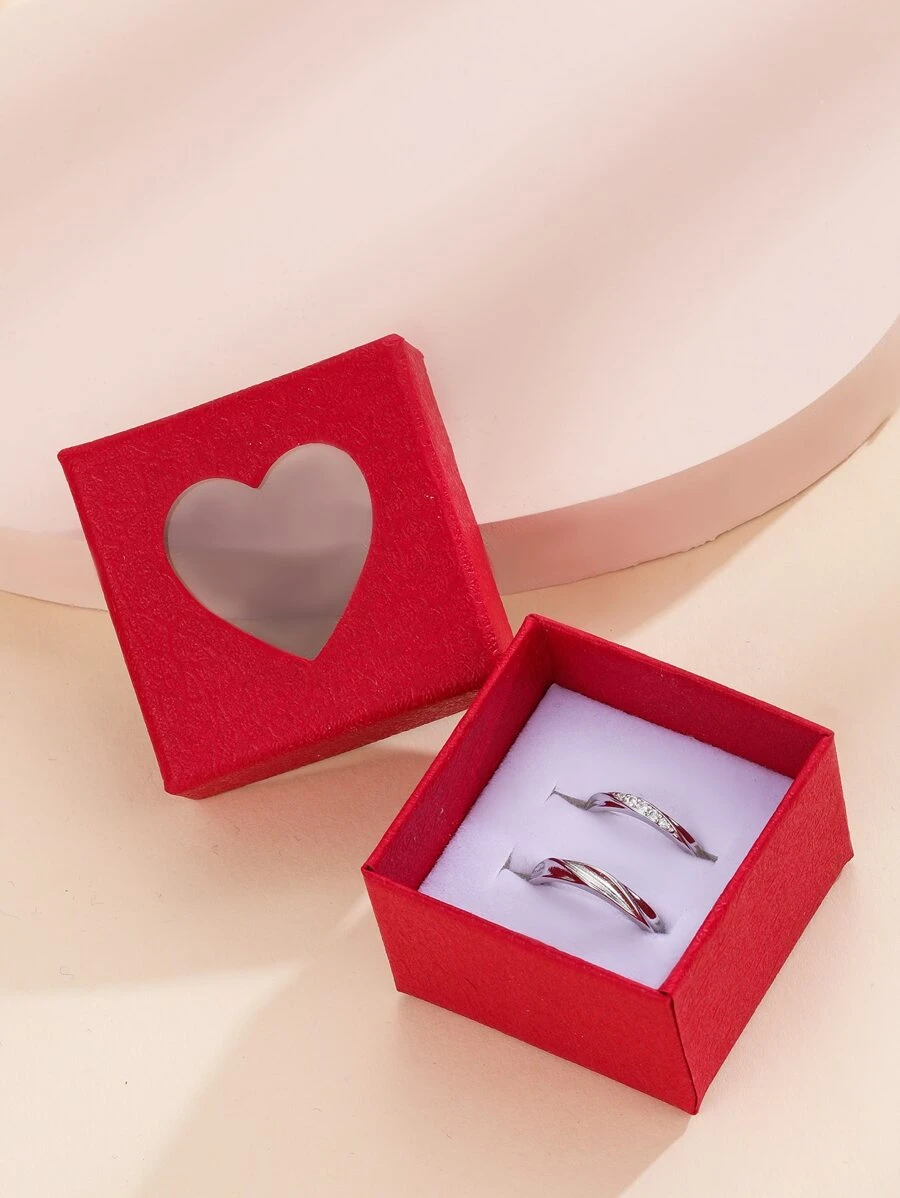 2pcs Cubic Zirconia Decor Couple Ring - Silver - View 1