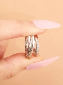 2pcs Cubic Zirconia Decor Couple Ring - Silver - View 2