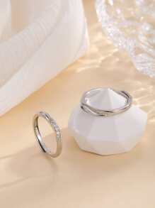 2pcs Cubic Zirconia Decor Couple Ring - Silver - View 4
