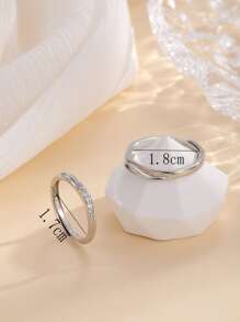 2pcs Cubic Zirconia Decor Couple Ring - Silver - View 5