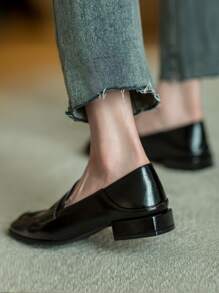 Fall/Winter 2-Way Vintage Flat Loafers For Women, Chunky Heel Casual Square Toe Mule Shoes