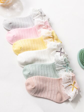 6雙小女童蝴蝶結裝飾中筒襪