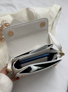 PU Solid Color Multi-Pocket Women's Shoulder Bag, And Versatile, Minimalist Style Women Bag, Business Casual Women Bag, Perfect For Office, Business And Work, Business Casual Woman Bag Perfect For Office Business And Work - White - View 4