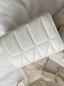 女士时尚休闲迷你绗缝单肩手提包 - 白色 - 查看 2