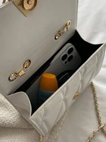 女士时尚休闲迷你绗缝单肩手提包 - 白色 - 查看 4