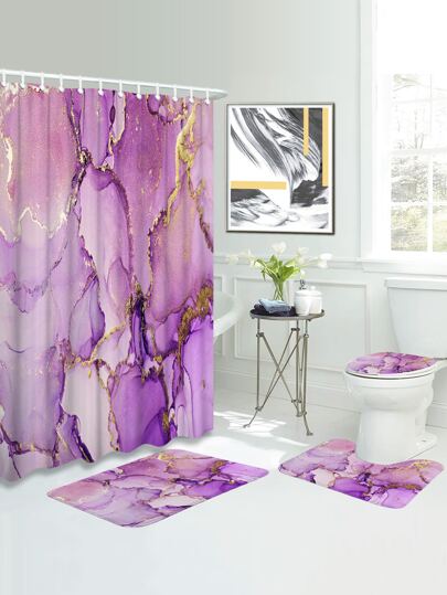 1pc Purple Marble Bathroom Mat And Shower Curtain Set Home Bathroom Decor Bath Rug Floor Carpet Outdoor Rug Door Mat Fall Decor Bathroom Accessories Back To School Entryway Decor