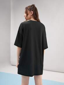 Claire Chen Áo thun nữ Con số Lá thư Giải trí - Đen và trắng - Xem 2