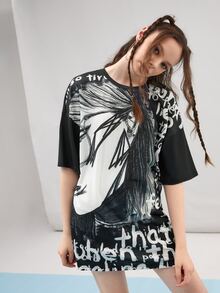 Claire Chen Áo thun nữ Con số Lá thư Giải trí - Đen và trắng - Xem 5