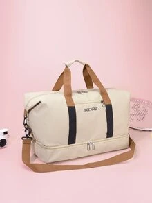 字母圖案大容量行李袋 - 卡其色 - 查看 2