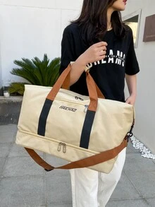 字母圖案大容量行李袋 - 卡其色 - 查看 4