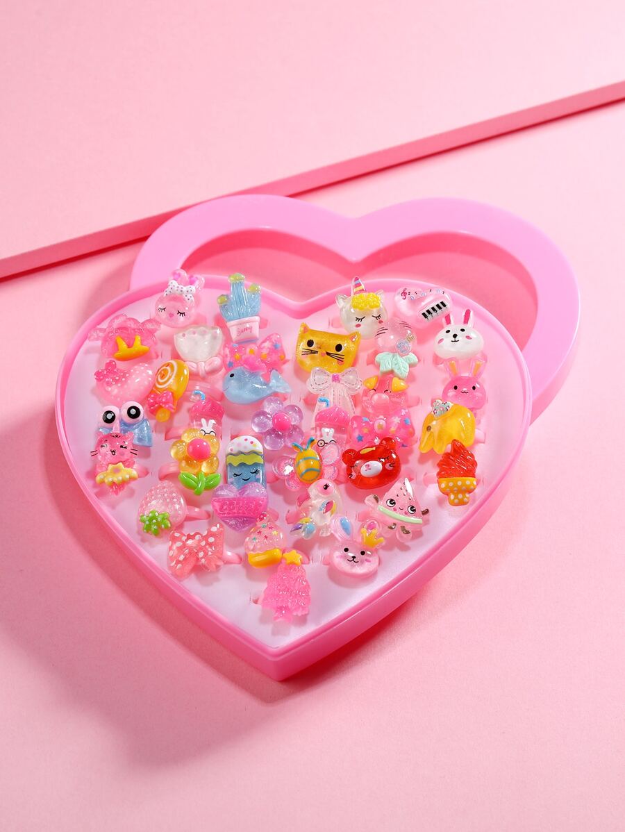 Niñas 36 piezas Anillo al azar fruta & con diseño de animal - Multicolor - Ver 1