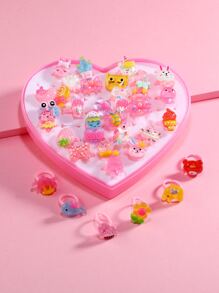 Niñas 36 piezas Anillo al azar fruta & con diseño de animal - Multicolor - Ver 2