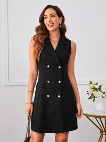 Áo khoác  âu phục nữ Nút đôi màu trơn Giải trí - màu đen - Xem 1