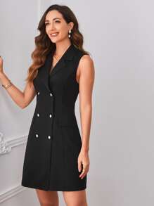 Áo khoác  âu phục nữ Nút đôi màu trơn Giải trí - màu đen - Xem 5