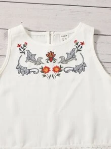 SHEIN Toddler Girls Floral Embroidery Contrast Lace Tank Top & Skirt Set - Multicolor - View 3