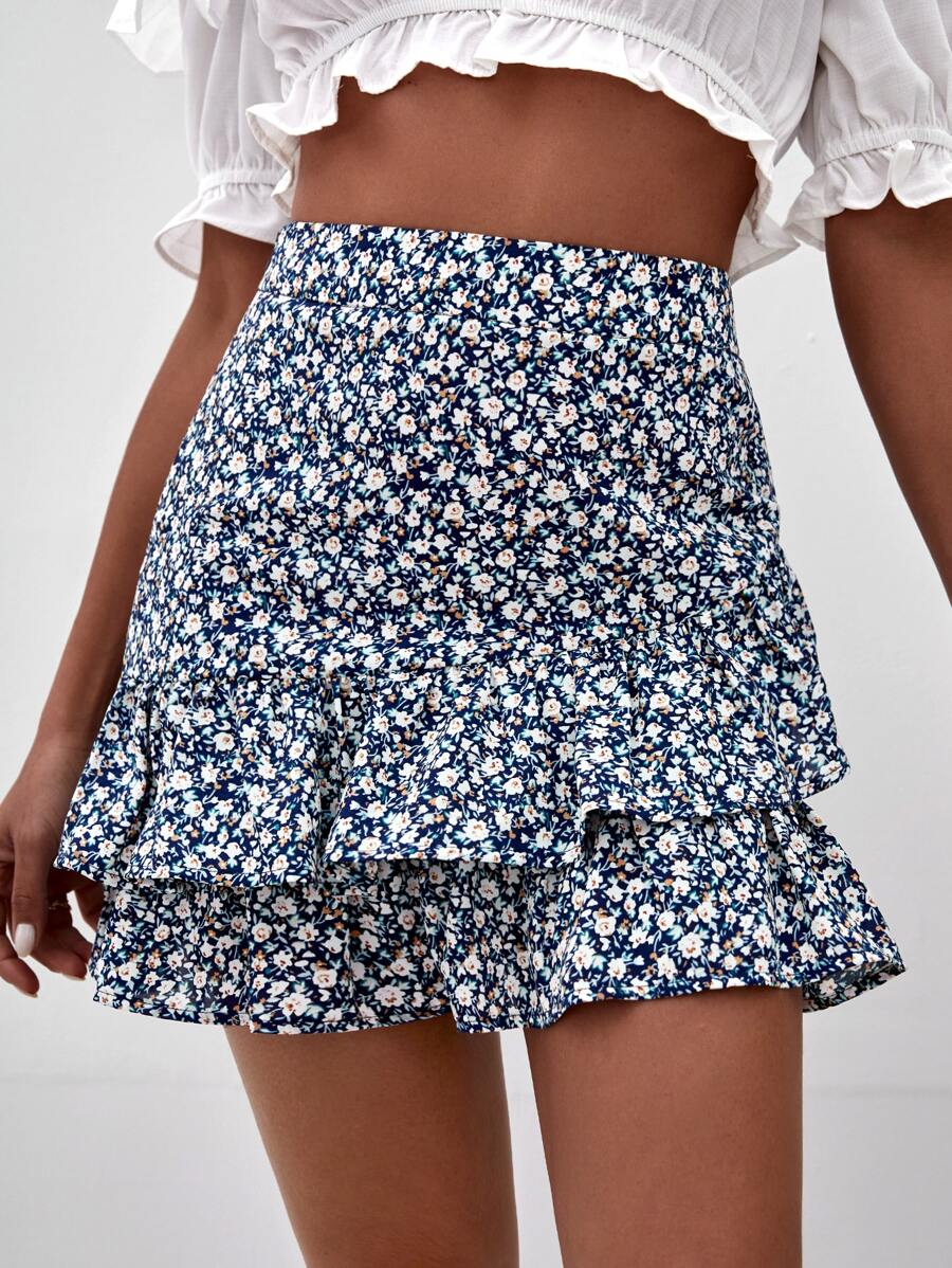 SHEIN Frenchy 小碎花荷葉邊半身裙