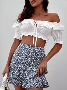 SHEIN Frenchy 小碎花荷葉邊半身裙