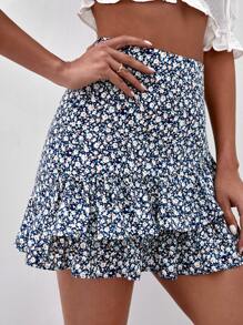 SHEIN Frenchy 小碎花荷葉邊半身裙