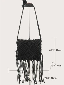 Yogodlns Mini Minimalist Fringe Decor Crochet Bag - Black - View 8