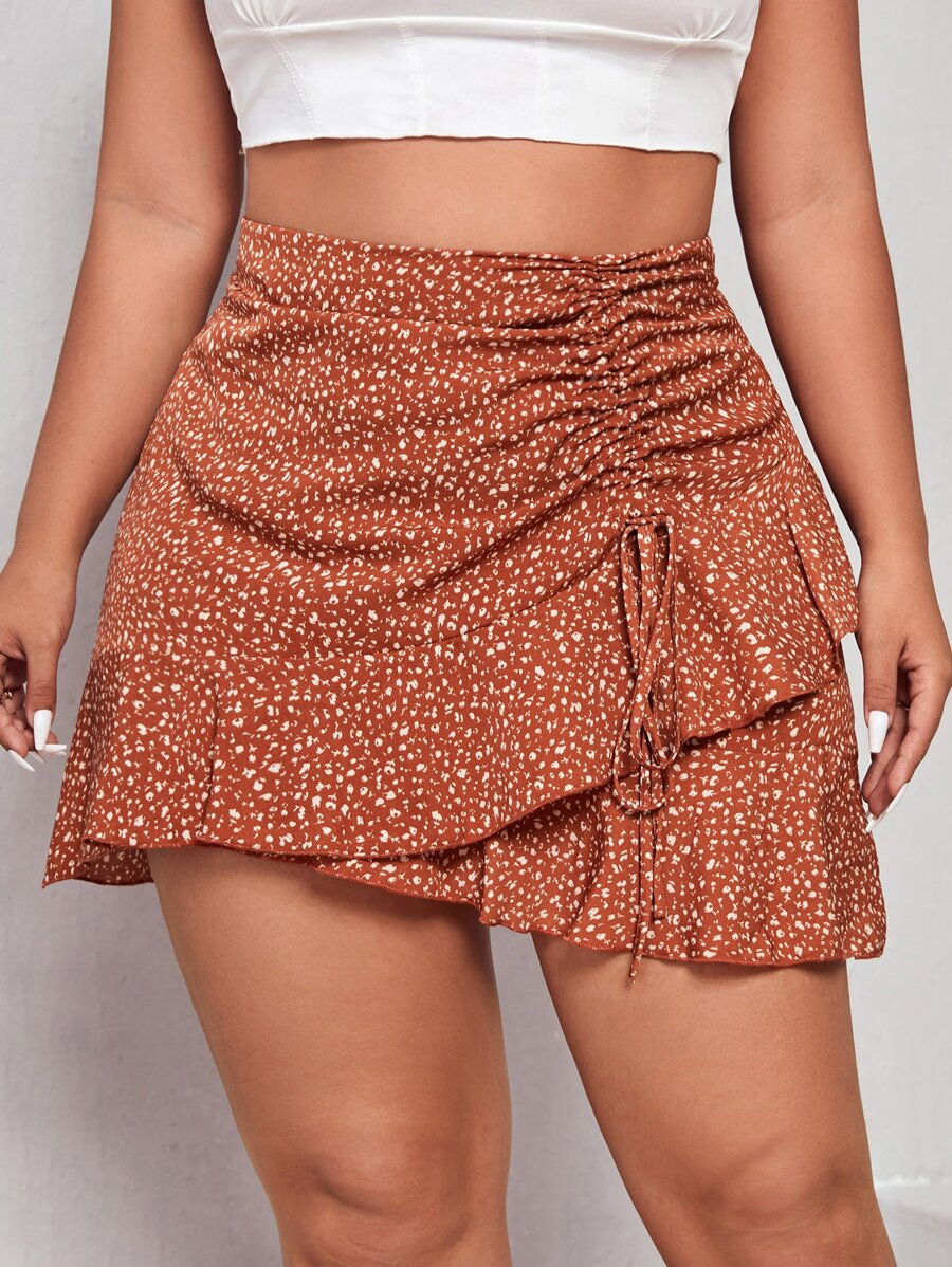 SHEIN Falda con estampado con diseño fruncido cruzado bajo con fruncido - Óxido marrón - Ver 1