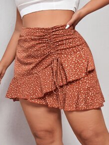 SHEIN Falda con estampado con diseño fruncido cruzado bajo con fruncido - Óxido marrón - Ver 4